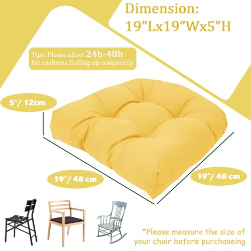 MTMR Outdoor Chair Cushions Set of 2, 19x19 Waterproof Wicker Seat Cushions for Patio Furniture, Tufted Outdoor Replacement Furniture Pad for Porch Lawn Wicker Desk Dining Rocking Chair, Yellow - color: Yellow