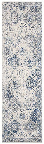 SAFAVIEH Madison Collection Runner Rug - 2'3" x 6', White & Royal Blue, Boho Chic Distressed Design, Non-Shedding & Easy Care, Ideal for High Traffic Areas in Living Room, Bedroom (MAD611C) - color: White/Royal Blue, size: 2'3" x 6' (Runner)