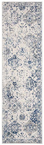 SAFAVIEH Madison Collection Runner Rug - 2'3" x 8', White & Royal Blue, Boho Chic Distressed Design, Non-Shedding & Easy Care, Ideal for High Traffic Areas in Living Room, Bedroom (MAD611C) - color: White/Royal Blue, size: 2'3" x 8' (Runner)