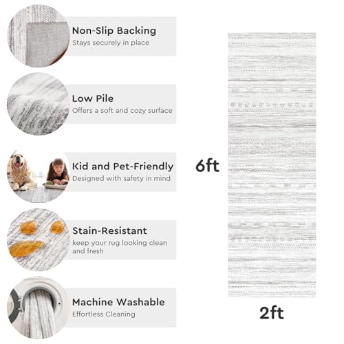 2x10 Runner Rug Machine Washable Non Slip Area Rug Distressed Neutral Moroccan Boho Rug Ultra Soft Floor Runners for Hallways for Entryway Laundry Room Kitchen, Grey - color: Grey, size: 2' x 10' (Runner)