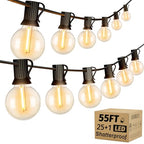 OHLUX Outdoor String Lights, 55FT Shatterproof LED Patio Lights with 26 Dimmable Plastic G40 Bulbs, 2200K Waterproof Connectable Hanging String for Backyard Cafe Porch Deck E12 Base - size: 55FT