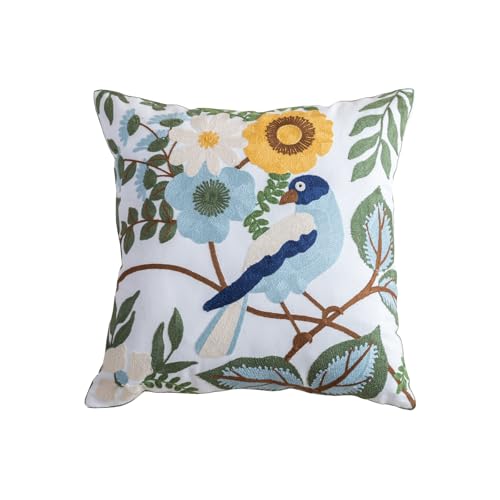YIcabinet Pack of 2 Throw Pillow Covers,Flower and Bird Pattern Embroidered Pillow Case Soft Decorative Pillowcases for Home Sofa Couch 18x18 Inch - color: White16