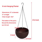 Hanging Basket Plastic Flower Pot Round Resin Garden Hanging Planter for Indoor Outdoor Plants 2 Pack Brown - color: 8 Inch Brown