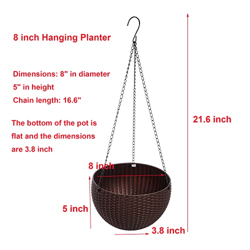 Hanging Basket Plastic Flower Pot Round Resin Garden Hanging Planter for Indoor Outdoor Plants 2 Pack Brown - color: 8 Inch Brown