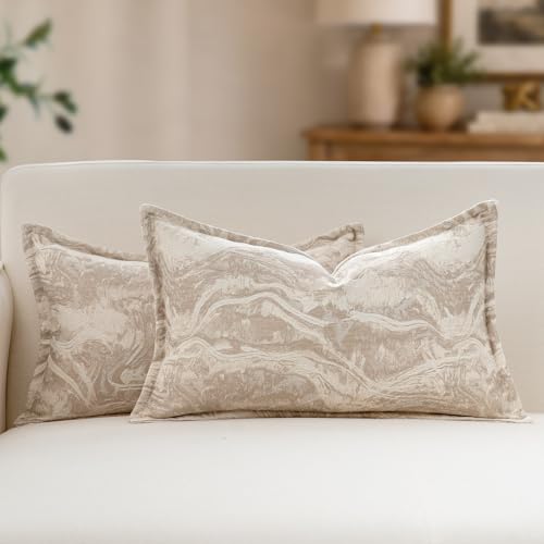 MATTINS Neutral Marble Pillow Covers 12x20 Set of 2, Modern Textured Lumbar Pillow Covers, Luxury Farmhouse Beige Pillow Covers, Boho Patterned Decorative Pillow Cover for Couch Sofa Bed Gift Pack - color: Beige, size: 20" x 12" (Pack of 2)