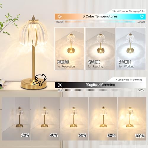 Shenmoyl Tulip Table Lamp with 5000mAh Battery & Touch Control, Cordless Table Lamp with 3 Colors, Dimmable Rechargeable Table Lamps for Bedroom, Nightstand, Living Room, Entryways (Transparent Tulip) - color: Transparent Tulip, size: 1 Pack