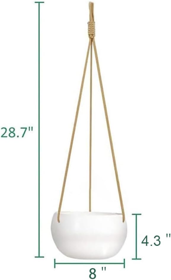 Ceramic Hanging Planters for Indoor Outdoor Plants,8 in Modern Plant Pot Round Porcelain Hanger Basket with Rope Hanging Plant Holder Drainage Flower Pot for Herbs Ferns Ivy Pothos,White