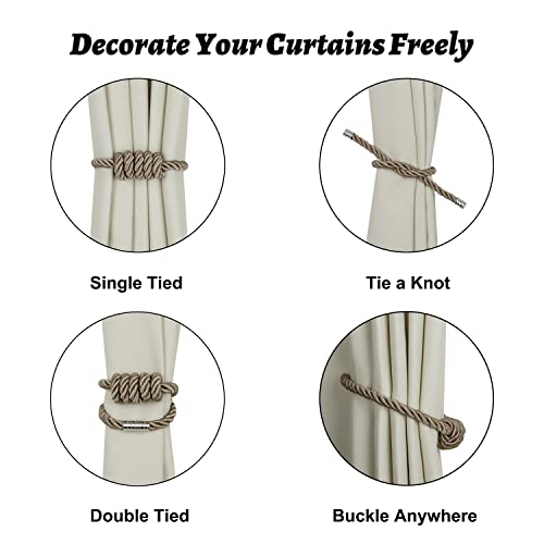 BEL AVENIR Magnetic Curtain Tiebacks, Decorative Drapery Holdbacks Modern Woven Tie-Backs with Exquisite Knot (Flaxen, 2 Pack) - color: Flaxen, size: 2 Pack