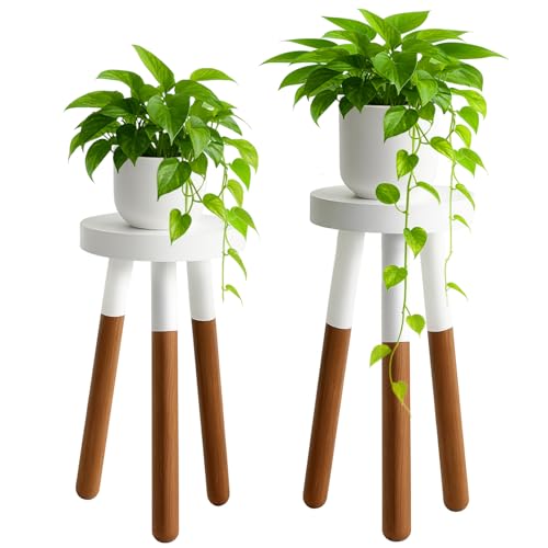 LitaEther 12" Reverse Dipped Wood Plant Stand, Wood Accent Stool,Side Table Set Bath Stool (20"+24" Tall) - size: 20"+24" Tall
