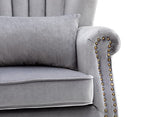 Kmax Grey Accent Chair Velvet Wingback Chair with Pillow Nail-Head Channel Tufted Oversized Club Chair for Living Room Bedroom Guest Room - color: Grey
