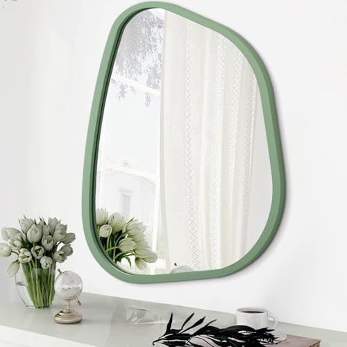 Asymmetrical Mirror for Wall Irregular Wood Frame Modern Unique Wall Mirror Decorative Vanity Bathroom Living Room Bedroom Entryway Hallway Artistic Mirror 14"x10" - color: Green, size: 14"L x 10"W