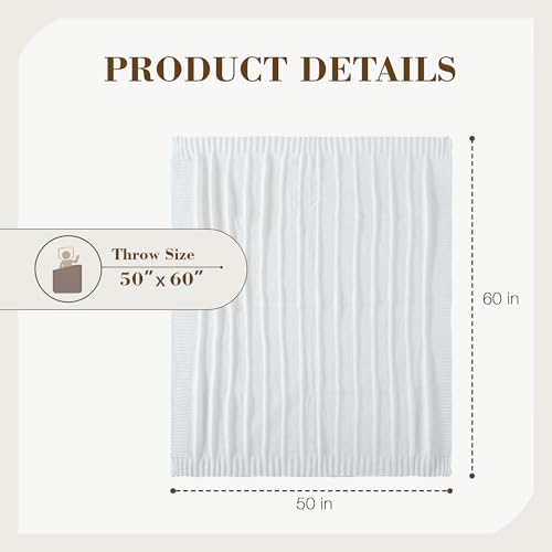 Carriediosa Knit Throw Blanket for Couch 50" X 60", Soft Cozy Stripe Pattern Cable Knitted Throws Fall Fluffy Textured Solid Home Decor Blankets Couch Cover for Bed Sofa, White - color: White, size: 50" X 60"
