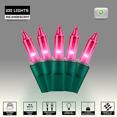 100LIGHTS PINK Extra-Bright With End Connectors Christmas Decorative Lights 5.98m UL Certified Mini String Light Set Waterproof for Home Garden Holiday Christmas Tree Party Patio Decor Wedding - color: Pink, size: 100 COUNT-1PACK