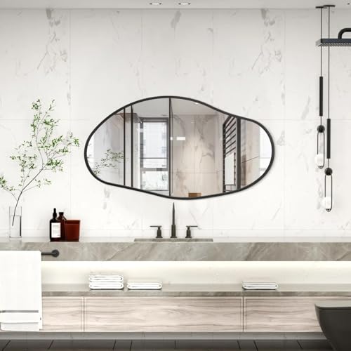Irregular Wall Mirror, Black Wall Mirrors Decorative 30"x18" Asymmetrical Bathroom Mirrors Aluminum Alloy Frame for Bedroom, Living Room, Cloakroom, Entryway Large - color: Black-9