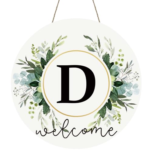 Monogram Letter D Wreaths for Front Door Wreath Wooden Welcome Sign for Front Door Decor Floral Family Last Name Initial House Warming Spring Summer Porch Rustic Wall Home Kitchen Boho Decorations - color: Letter D