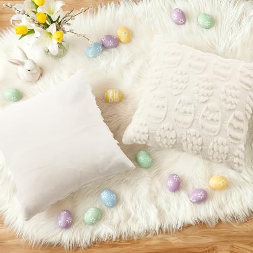 decorUhome Easter Cream White Egg Pillow Covers 16x16 Inch Set of 2, Soft Plush Faux Wool Jacquard Cushion Covers, Farmhouse Neutral Fuzzy Spring Easter Holiday Decor for Couch Sofa Bed - color: Eggs Cream White, size: 16" x 16" (Pack of 2)