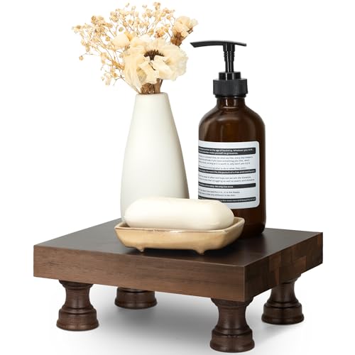 EOSAHR Decorative Display Risers for Farmhouse Decor - Acacia Wood Risers Display Stands for Bathroom Counter Organizer & Kitchen Sink Organizer (Brown Acacia Wood) - color: B-Dark Acacia