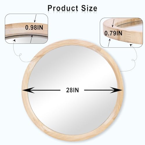 MAGFLERUM 28 Inch Round Wood Mirror - Circle Mirror for Nursery, Boho Style - Wall Decor for Bedroom, Living Room, Hallway (Nature) - color: Nature2, size: 28"L x 28"W