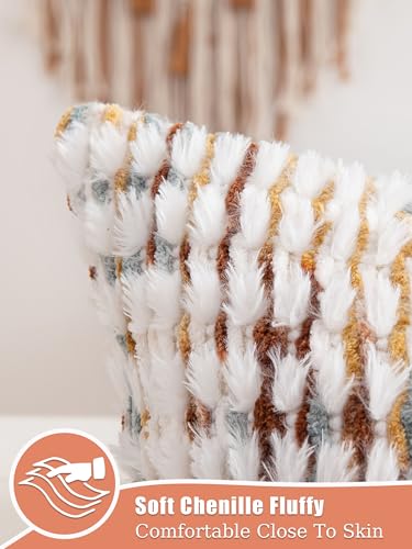 Boho Throw Pillow Covers Set of 2-18x18 Inch Farmhouse Tufted Pillow Covers Neutral Chenille Boho Throw Pillows, Accent Fluffy Pillow Cases for Couch Living Room Bed Sofa, Yellow and White - color: Yellow, size: 18" x 18" (Pack of 2)