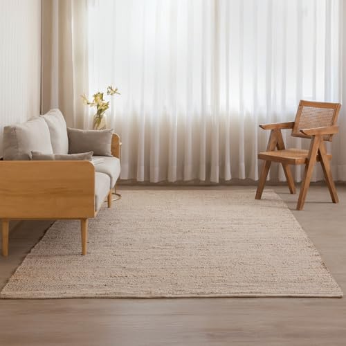 HOMEMONDE Jute Cotton Area Rug Hand Woven 8' x 10' ft - Rectangle Natural Fiber Farmhouse Style - Rustic Boho Décor Braided Rug for Entryway, Bedroom, Living Room, Hallway - color: Natural Jute, size: 8' x 10' (Rectangular)
