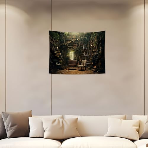 QGHOT Study Room Tapestry, Vintage Bookshelf Tapestry Wall Hanging Horizontal Large Library Witchy Bedroom Living Room Home Decor 37.4" x 28.7" - color: F, size: 28.7"L x 37.4"W