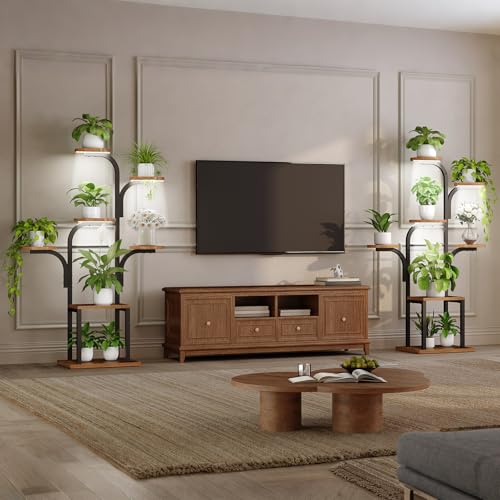 HOOBRO Plant Stand Indoor with Grow Lights, 47.2" Tall Metal Plant Shelf, 7 Tiered Corner Plant Stand for Indoor Plants, Plant Rack for Living Room Bedroom Balcony, Rustic Brown and Black BF09DHJ01 - color: Rustic Brown + Black