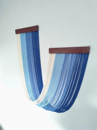 Tie-Dye Macrame Wall Hanging Large 46" Wx36 L Dip Dye Yarn Tapestry Home Boho Wall Decor Ombre Art Headboard Bedroom Living Room Apartment,Blue - color: Blue