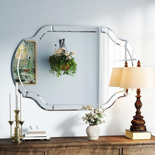 Decorative Mirrors for Wall Decor, 24" x 36" Large Beveled Wall Mirror for Living Rroom Dining Room Bathroom Bedroom Entryway, Vanity Mirror Hang Horizontally or Vertically - size: 36"L x 24"W