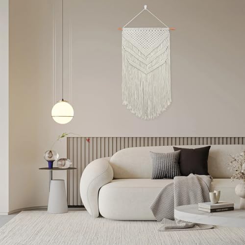 JONKASIPA Macrame Woven Wall Hanging, Bohemian Wall Decor, Handmade Woven Tapestry with Tassels, Delicate Lace Decor Crafts for Bedroom,Living Room or Farmhouse (Beige) - color: Beige-01- Tassel