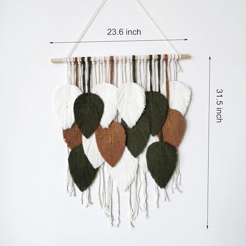 Jditngp Macrame Wall Hanging Leaf Boho Woven Tapestry,Cotton Cord Weave Tassels Home Decorations Modern Bohemian Handmade Leaf Feather Nordic Wall Art Decor for Living Room Bedroom Apartment 23.6"W X 31.5"L - color: brown15