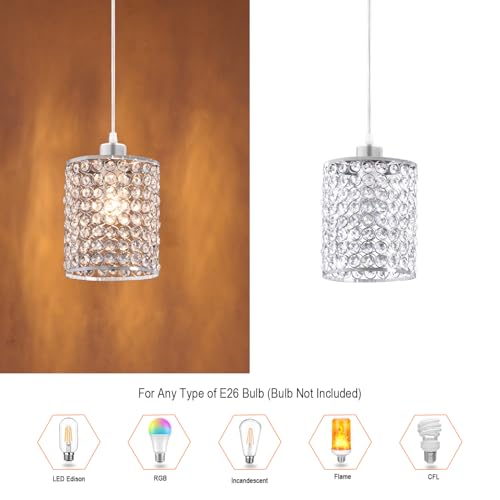 TISLYCO Modern Crystal Pendant Light Fixtures Set of 2, Ceiling Hanging Crystal Chandelier Over Kitchen Island Sink Lighting,Chrome Pendant Lighting For Dining Room, Bathroom, Hallway, EntryWay,Closet - color: 5.9"x5.5"-2*Silver pendant light