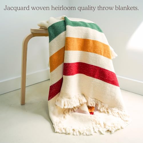 Prismatic Springs Striped Afghan Throw Blanket | Thick & Cozy | Cotton USA Made (73x48) - color: Prismatic Springs