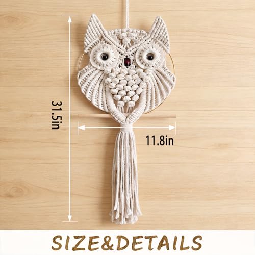FURUBETA Owl Macrame Wall Hanging Boho Wall Decor, Handwoven Wall Tapestry for Bedroom Living Room Nursery, Bohemian Wall Art Owl Decor, Housewarming Gift for Women, 12x32in - color: 03-Big Owl