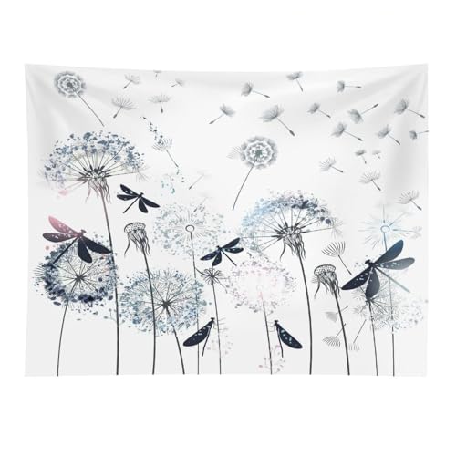 Kurtect Dandelion Tapestry,Rustic Dragonfly Teal Blue Floral Theme Pattern Print Tapestries for Living Room Party Beach Picnic Blankets Tablecloths Wall Decor, 40x60 in - color: Flower, size: 60"L x 40"W