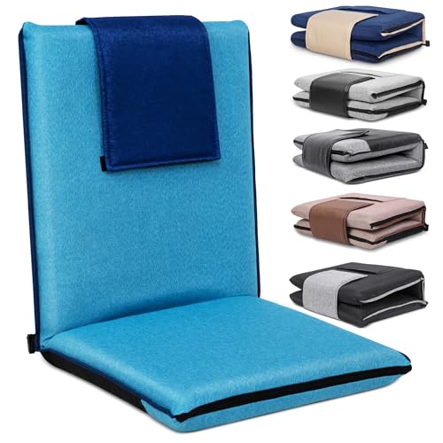 FASTMOMENT Floor Chair with Back Support 14-Position Adjustable Floor Chair Portable Ground Seating for Adults Foldable Meditation Seat with Japanese KOYO Bearings & Washable Linen Cover (Bright Blue) - color: Bright Blue & Dark Blue, style: Regular
