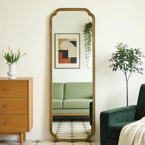 HOMECOOKIN Full Length Mirror Wall Mounted, Rustic Wooden Frame Floor Mirror, Rounded Corner Large Full Body Mirror for Bedroom,Dressing Room， Leaning or Hanging Against Wall (Natural, 71" L x 24" W) - color: Natural, size: 71"L x 24"W