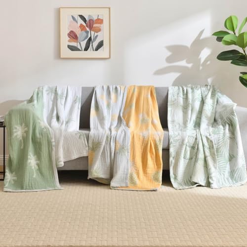 100% Cotton Muslin Throw Blanket King 104"x92", Vintage Indoor and Outdoor Use, Reversible and Breathable Fabric for Yard Picnics, Bedding or Chair Cover, Green - color: Root={'value': "['Palm']"}, size: \'King (104" x 94")\'