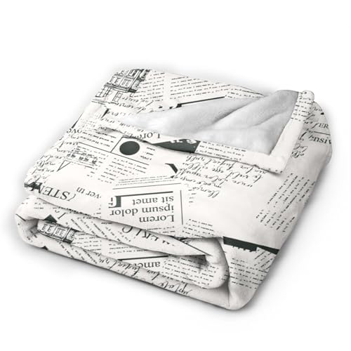 Newspaper Print Throw Blanket for Couch Chair Sofa Bed, Flannel Soft Vintage Newspaper Theme Party Bookish Blanket for Bedroom Living Room Car Book Club, Warm Cozy Blankets for All Season 30"x 40" - color: Newspaper01, size: 30X40 inch
