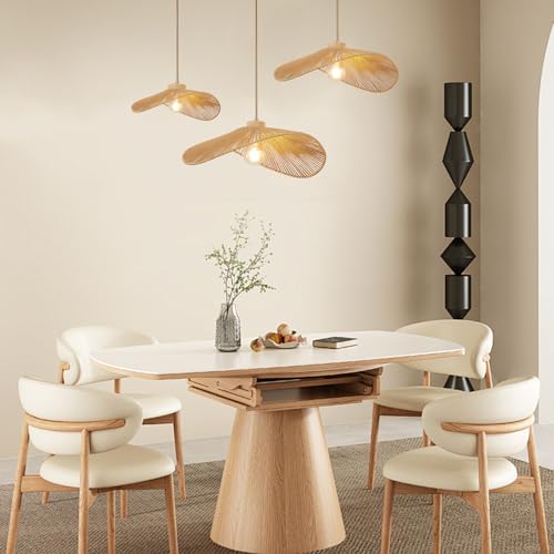 Rattan Hanging Lamp Boho Pendant Light Fixture Modern Style Hanging Light Bohia Natural Bamboo Handmade Hanging Lighting Set of 3 - size: 14"+19.7"+23.6"-3pcs