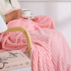 Puncuntex Flannel Fleece Throw Blanket Light Pink 50"×70",Super Soft Plush Cozy Blanket with Square Grid Design Luxury for Couch Sofa Chair - color: Light Pink, size: 50"×70"