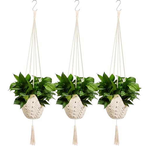 Shappy 3 Pack Boho Macrame Plant Hanger, Large Hanging Planter Plant Holder Pot Hanger Hanging Basket Wall Planters, Plants Lover Gift for Indoor Garden (Classic,Cream) - color: Cream, size: Classic