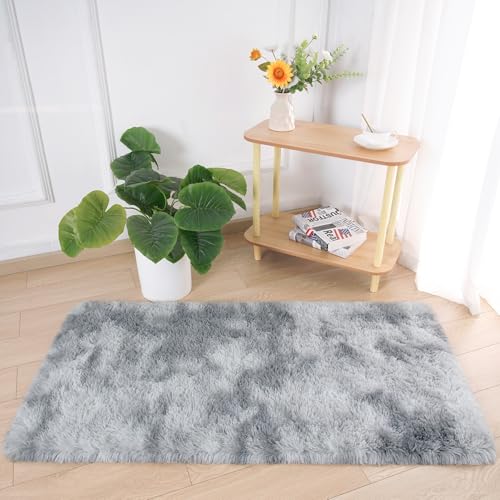 Chicrug Soft Runner Rugs for Bedroom Living Room Plush Fluffy Rug 2x4 Feet, Shag Furry Area Rug Carpet Non Shedding for Nursery Children Kids Girls Room Home Decorative, Grey and White - color: Grey and White, size: 2' x 4' (Runner)