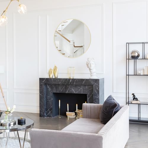WallBeyond 24 inch Round Mirror Gold Circle Wall Mirror for Bathroom with Metal Framed, Round Wall Mirror for Wall Decor, Vanity, Entryway Living Room - color: Metal Gold, size: 24"L x 24"W