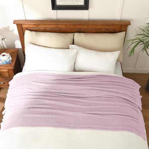 JOOJA Light Purple Throw Blanket for Bed, Super Soft Knit Blankets, Cozy Fleece Fuzzy Fluffy Plush Chenille Throws Blanket for Couch, Sofa, Lavender, 60 x 80 inches - color: Lilac, size: 60x80