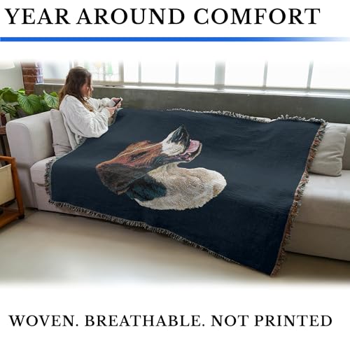 Pure Country Weavers English Foxhound Dog Woven Blanket Blue by Robert May - Gift Cotton Tapestry Throw - Made in The USA - 72" x 54" - color: Blue, size: 72" x 54"