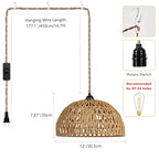 Boho Pendant Light Plug in: Rattan Hanging Lamp with 14.7ft Plug in Cord, Adjustable Height Hand Woven Hanging Light Fixture for Living Room, Bedroom, Dining Room, Kitchen, E26 No Bulb