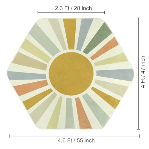 STARUIA Boho Washable Rug for Kids Play Room, 4'x 4'7" Hexagon Tent Colorful Sun Nursery Corner Rugs for Girls Boys, Ultra Soft Non-Slip Sunshine Carpet Play Rug for Princess Room Decor Classroom - color: Monet, size: 4'x4'7"