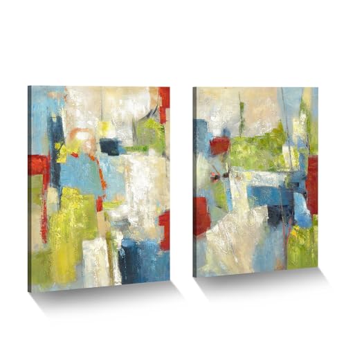 ArtSquare Abstract Colorful Canvas Wall Art: 2 Pieces Green Red Graffiti Painting Modern Bohemian Artwork Set for Bedroom - color: colorful, size: 11”x16”x2