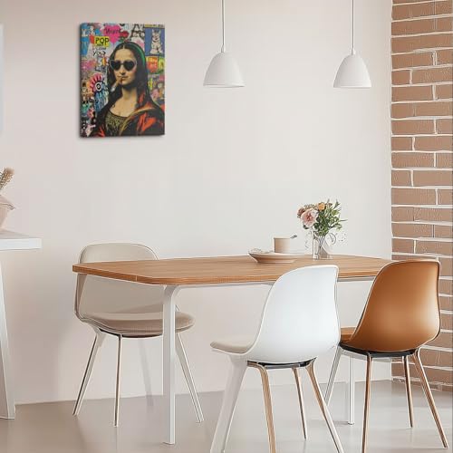 Funny Mona Lisa Canvas Wall Art, Mona Lisa Classical Painting Picture Wall Decor, Street and Graffiti Art Vintage Whimsical Poster Print for Bathroom Living Room Dining Room Home Decor 11.5x15 Inch - color: Multi 1395