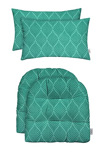 RSH DECOR: Tufted U-Shapes & Lumbars 2 of Each | 19” x 19” & 20" x 12" | Water-Resistant Spun Fabric | Outdoor Wicker Cushions & Support Pillows for Patio Furniture | Fenbrook Teal - Made in USA - color: Fenbrook Teal, size: 19" x 19" & 20" x 12"